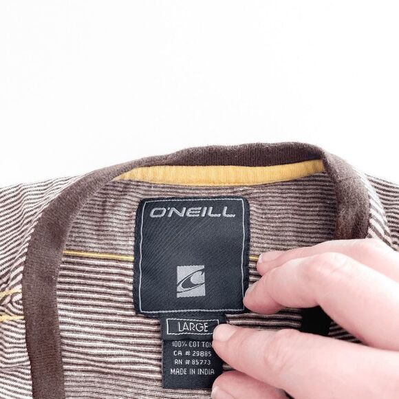 O' Neill Mens Casual T Shirt Short Sleeve Stripes Chest Pocket Brown Large - Picture 4 of 6